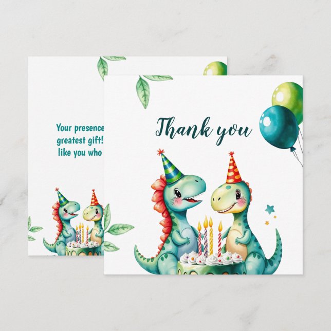 Vattenfärgad Trex-dos 1:a födelsedag Tack Kort (Fram/baksida)