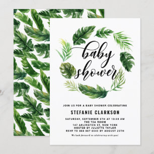 Vattenfärgad Tropical Löv Wandcolor Baby Shower Inbjudningar