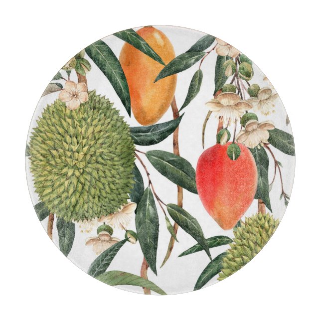 Vattenfärgad tropisk durian, mango mönster. (Framsidan)