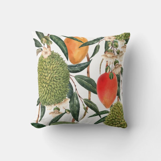 Vattenfärgad tropisk durian, mango mönster. kudde (Framsida)
