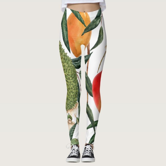 Vattenfärgad tropisk durian, mango mönster. leggings (Framsida)