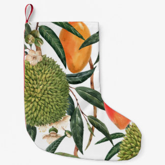 Vattenfärgad tropisk durian, mango mönster. liten julstrumpa
