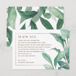 Vattenfärgad tropisk grej. Elegant bröllop Tack Kort