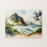 Vattenfärgad tropisk Hawaii. Havsstrand Pussel<br><div class="desc">Vattenfärgat naturområde tropiskt Hawaii-pussel.</div>