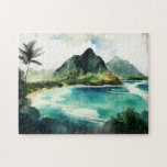 Vattenfärgad tropisk Hawaii. Havsstrand Pussel<br><div class="desc">Vattenfärgat naturområde tropiskt Hawaii-pussel.</div>