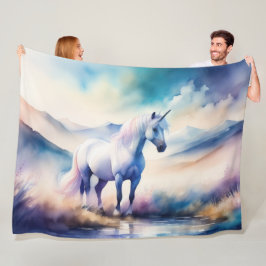 Vattenfärgad Unicorn Fleecefilt