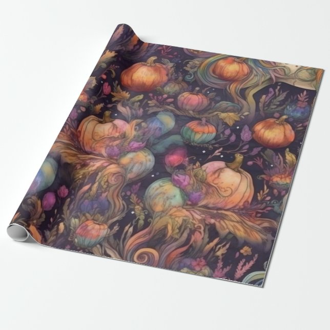 Vattenfärgad Unicorn för Halloween Mönster Presentpapper (Utrullad)