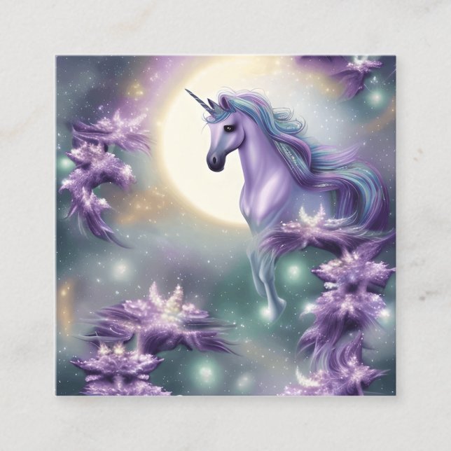 Vattenfärgad Unicorn Fyrkantigt Visitkort (Framsida)