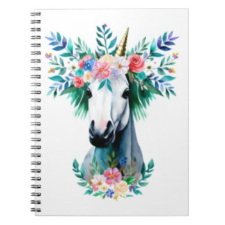 Vattenfärgad Unicorn med Flower Krona Anteckningsbok
