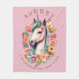 Vattenfärgad Unicorn och Blommigt Wandeans Fleecefilt