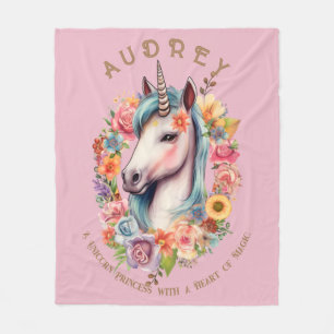 Vattenfärgad Unicorn och Blommigt Wandeans Fleecefilt