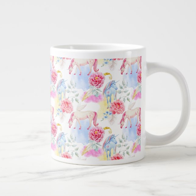 Vattenfärgad Unicorn och Pegasus Mönster Jumbo Mugg (Höger)