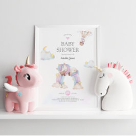 Vattenfärgad Unicorn och Rainbow Baby Shower Invit Inbjudningar
