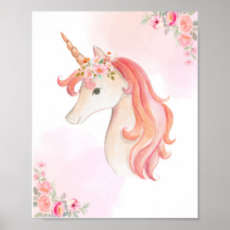 Vattenfärgad Unicorn Poster. Nursery Decor. Poster