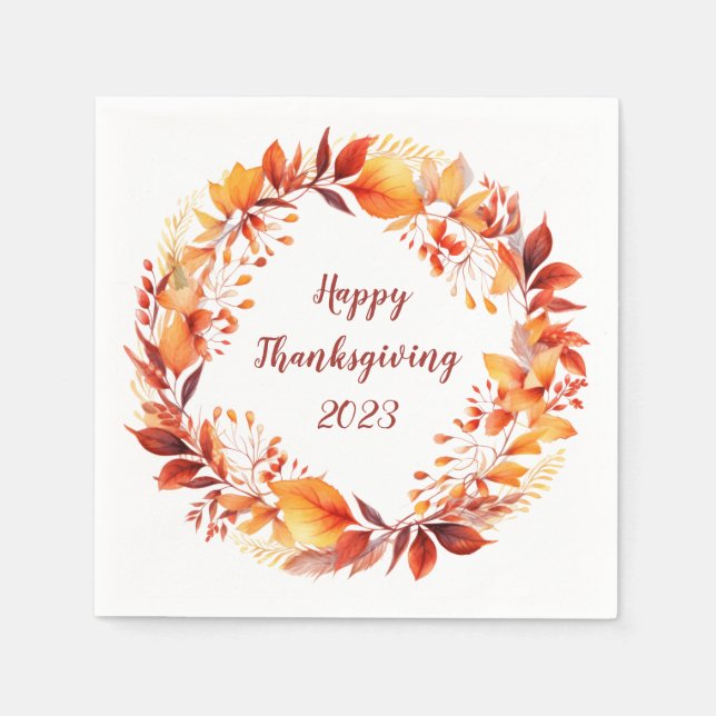 Vattenfärgad utandning från färgad höst löv pappersservett (Framsidan)