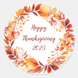 Vattenfärgad utandning från färgad höst löv runt klistermärke