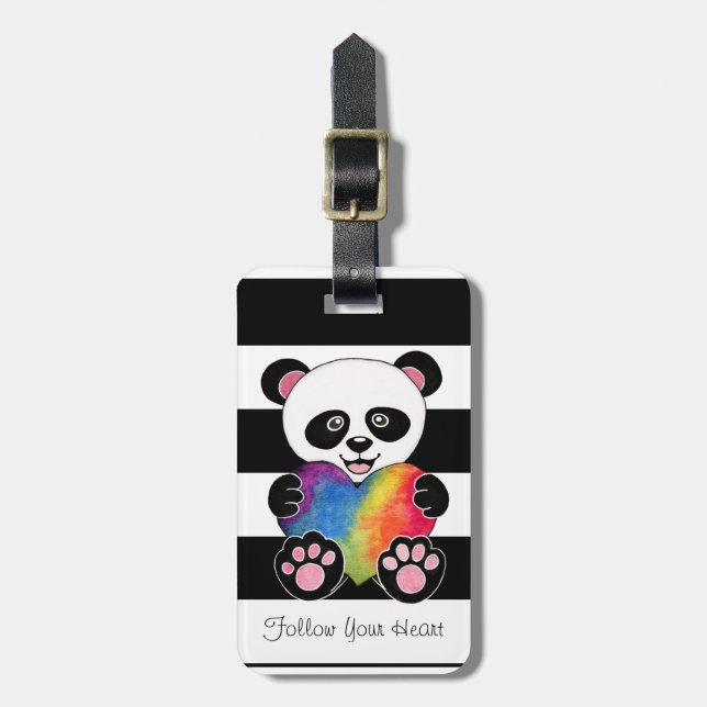 Vattenfärgad utspädd panda med regnbåge i hjärtat bagagebricka (Vertikal Framsida)