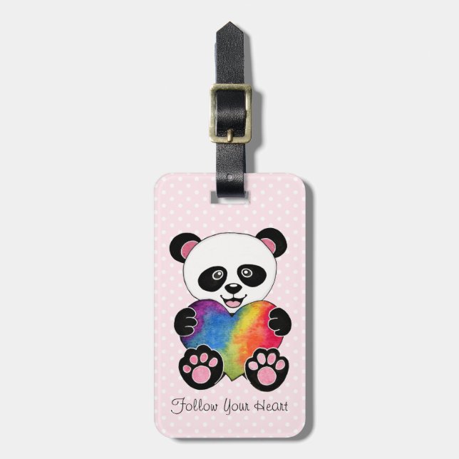 Vattenfärgad utspädd panda med regnbåge i hjärtat bagagebricka (Vertikal Framsida)
