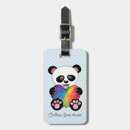 Vattenfärgad utspädd panda med regnbåge i hjärtat bagagebricka
