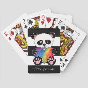 Vattenfärgad utspädd panda med regnbåge i hjärtat casinokort