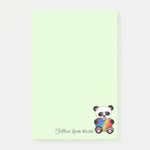 Vattenfärgad utspädd panda med regnbåge i hjärtat post-it block