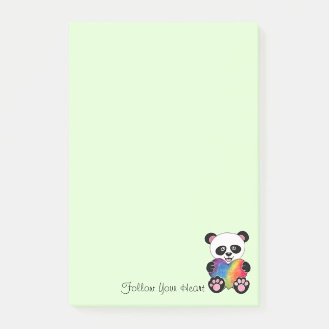Vattenfärgad utspädd panda med regnbåge i hjärtat post-it block (Framsida)