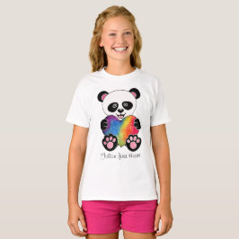 Vattenfärgad utspädd panda med regnbåge i hjärtat t shirt
