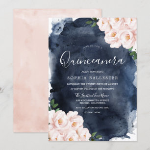 Vattenfärgad vacker Blommigt Quinceanera Inbjudningar