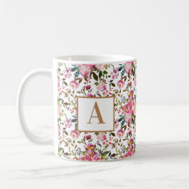 Vattenfärgad Vår Blommigt Utandning Monogram Kaffe Kaffemugg