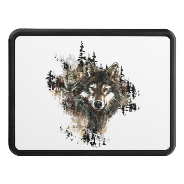 Vattenfärgad Varg Bergskapskonst Skydd För Dragkrok (Framsidan)