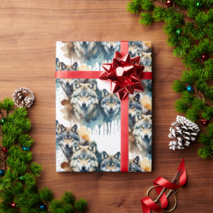 Vattenfärgad Varg Familjens djurart Art Presentpapper