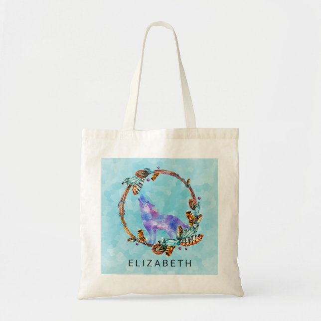 Vattenfärgad Varg Stående i en utandning av Boho S Tygkasse (Framsidan)