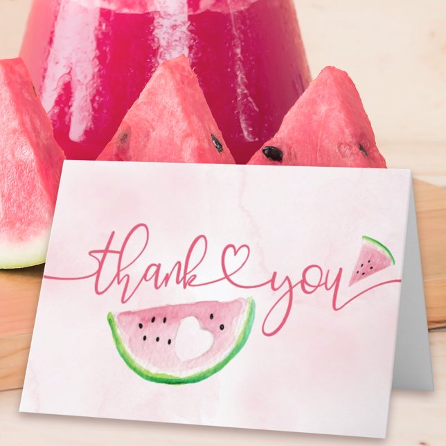 Vattenfärgad vattenmelon Rosa Frukt Tack Kort (Skapare uppladdad)