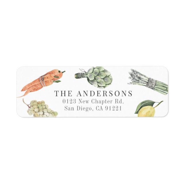 Vattenfärgad vegetabilisk Returadress och frukt Returadress Etikett (Framsidan)