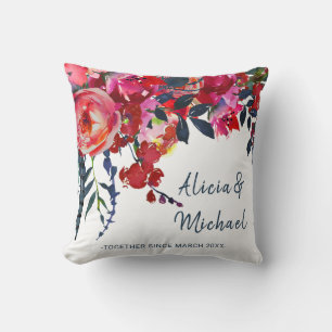 Vattenfärgad vibration boho chic röd marin blomma kudde
