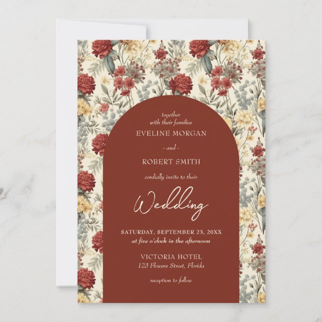 Vattenfärgad vild blommor teracotta elfenbensbåge inbjudningar (Framsida)