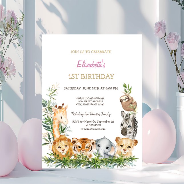 Vattenfärgad Vild Ett djur Jungle Tropical 1st Inbjudningar (Skapare uppladdad)