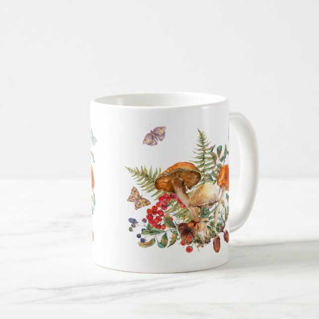 Vattenfärgad Vild Skogsvampar, bär, akorrar Kaffemugg (Framsida höger)