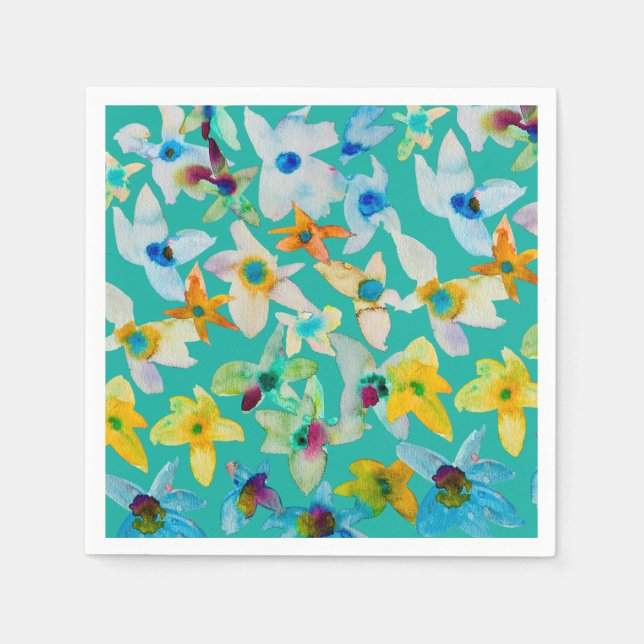 Vattenfärgad vimisk blåa blommor pappersservett (Framsidan)