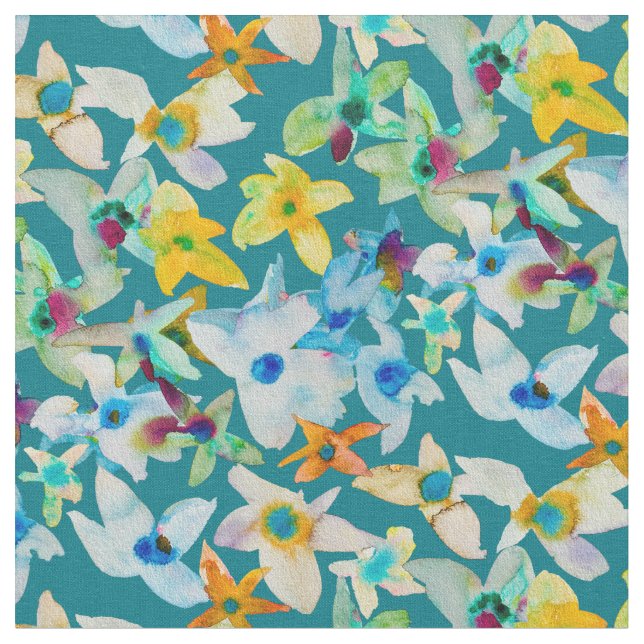 Vattenfärgad vimisk blåa blommor tyg (Närbild)