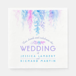 Vattenfärgad vindruvsblått blommigt lila bröllop b pappersservett