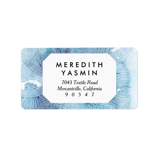 Vattenfärgad vinkar havsblå lila målad adressetikett (Framsidan)