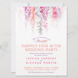 Vattenfärgad vinodling korallrött efter bröllopsfe inbjudningar