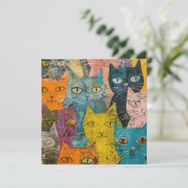 Vattenfärgad Vintage Abstrakt Katt (12) (Stående Fram)