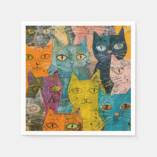 Vattenfärgad Vintage Abstrakt Katt (12) Pappersservett