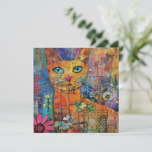 Vattenfärgad Vintage Abstrakt Katt (8) (Stående Fram)