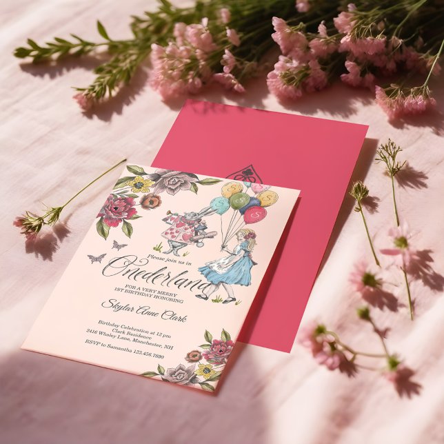 Vattenfärgad Vintage Alice i Onederland Birthday Inbjudningar (Watercolor Vintage Alice In ONEderland Birthday Invitation)