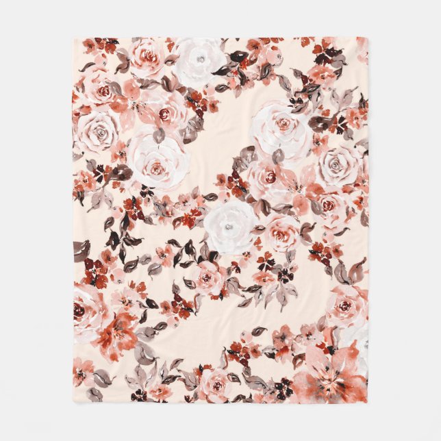 Vattenfärgad vintage blommigt sömlös mönster, brun fleecefilt (Framsidan)