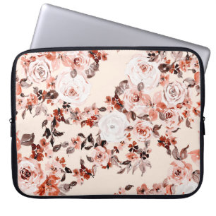 Vattenfärgad vintage blommigt sömlös mönster, brun laptop fodral
