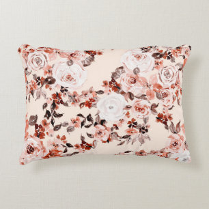 Vattenfärgad vintage blommigt sömlös mönster, brun prydnadskudde